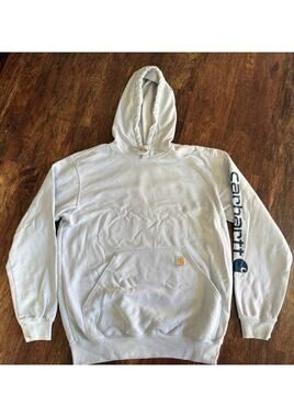 Carhartt K288 Loose Fit Midweight Logo Sleeve Hoodie Fog Blue Mens Size Medium